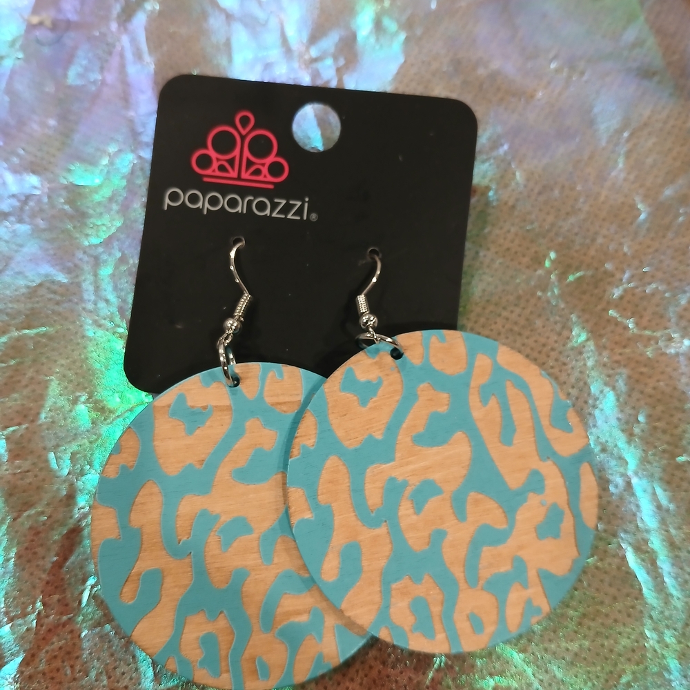 Paparazzi Blue and Tan Leopard Print Earrings